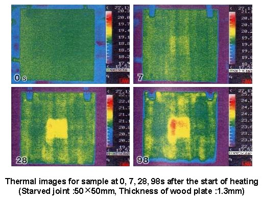 thermal images of samples after start of heating